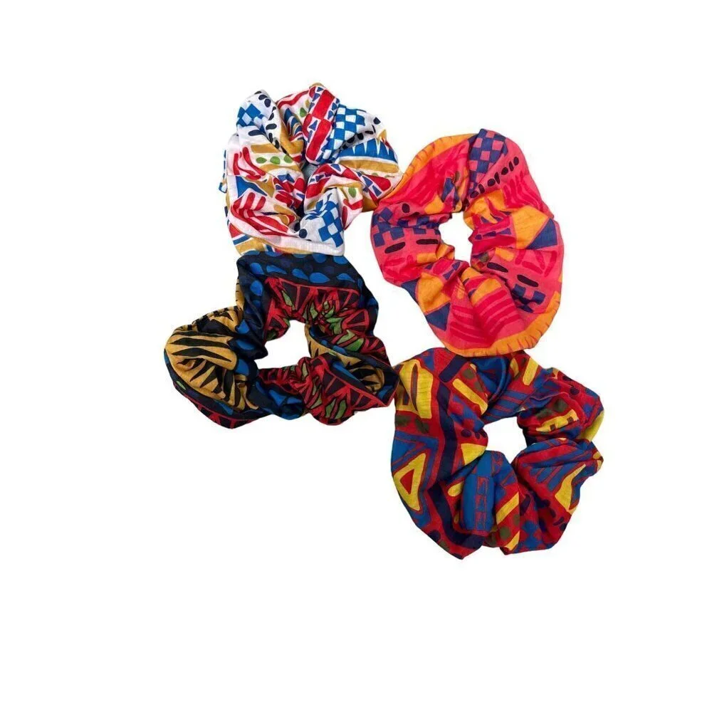 Vintage 1980s Fabric Scrunchies Set of 4 One Size Multicolor